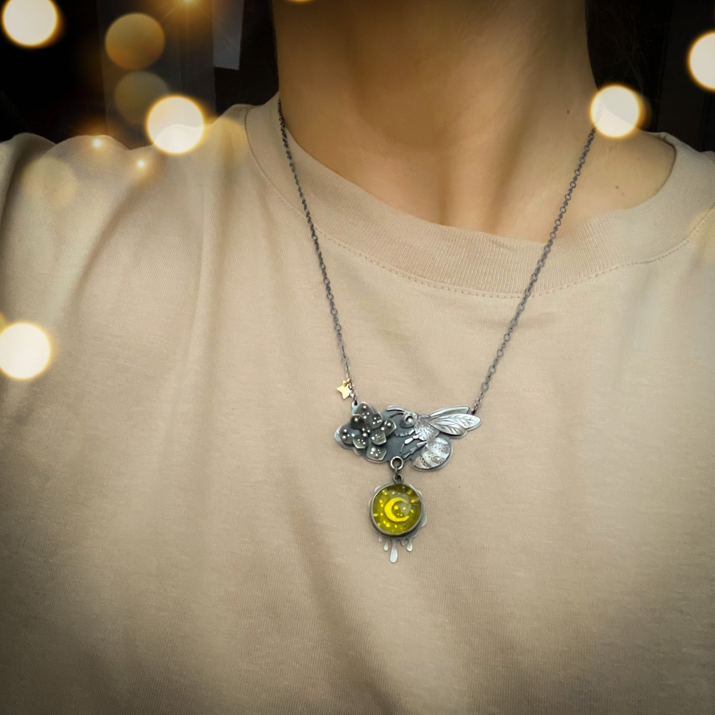 The Night Bee Necklace with Baltic Amber