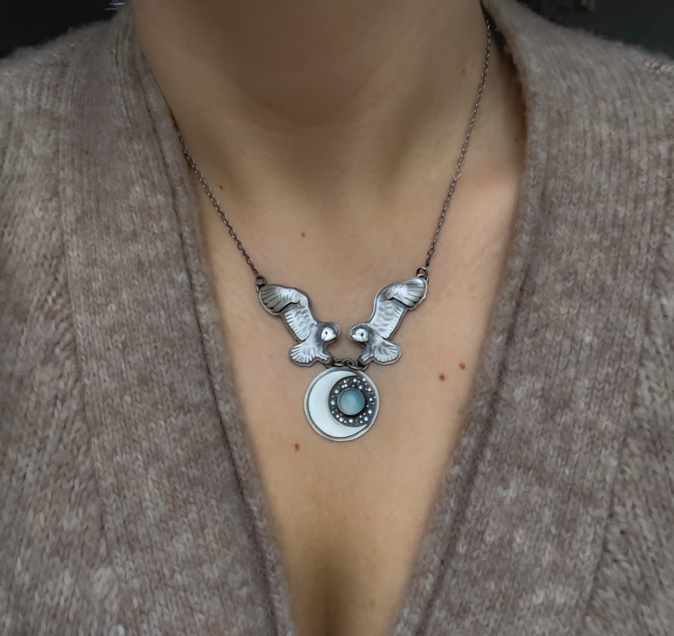 Barn Owls & Blue Moon Necklace