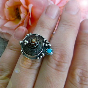 Wild River Ring - Scottish Shell and Arizona Turquoise Ring