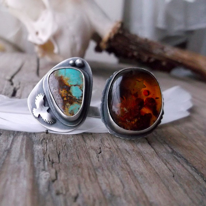 Sacred Wings Double Ring - Amber & Turquoise Ring