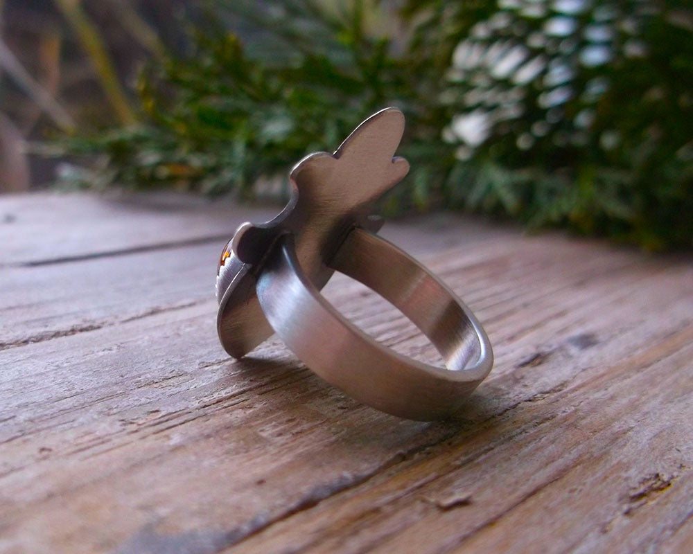 Winter Moon Ring - Mixed Metal Ring with Amber Heart