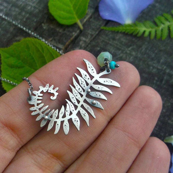 Glowing Fern - Fern Necklace with Chrysoprase and Turquoise