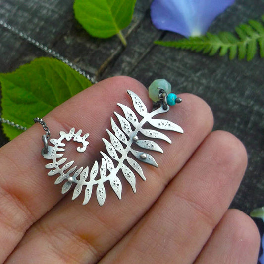 Glowing Fern - Fern Necklace with Chrysoprase and Turquoise