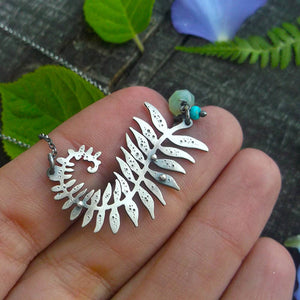 Glowing Fern - Fern Necklace with Chrysoprase and Turquoise