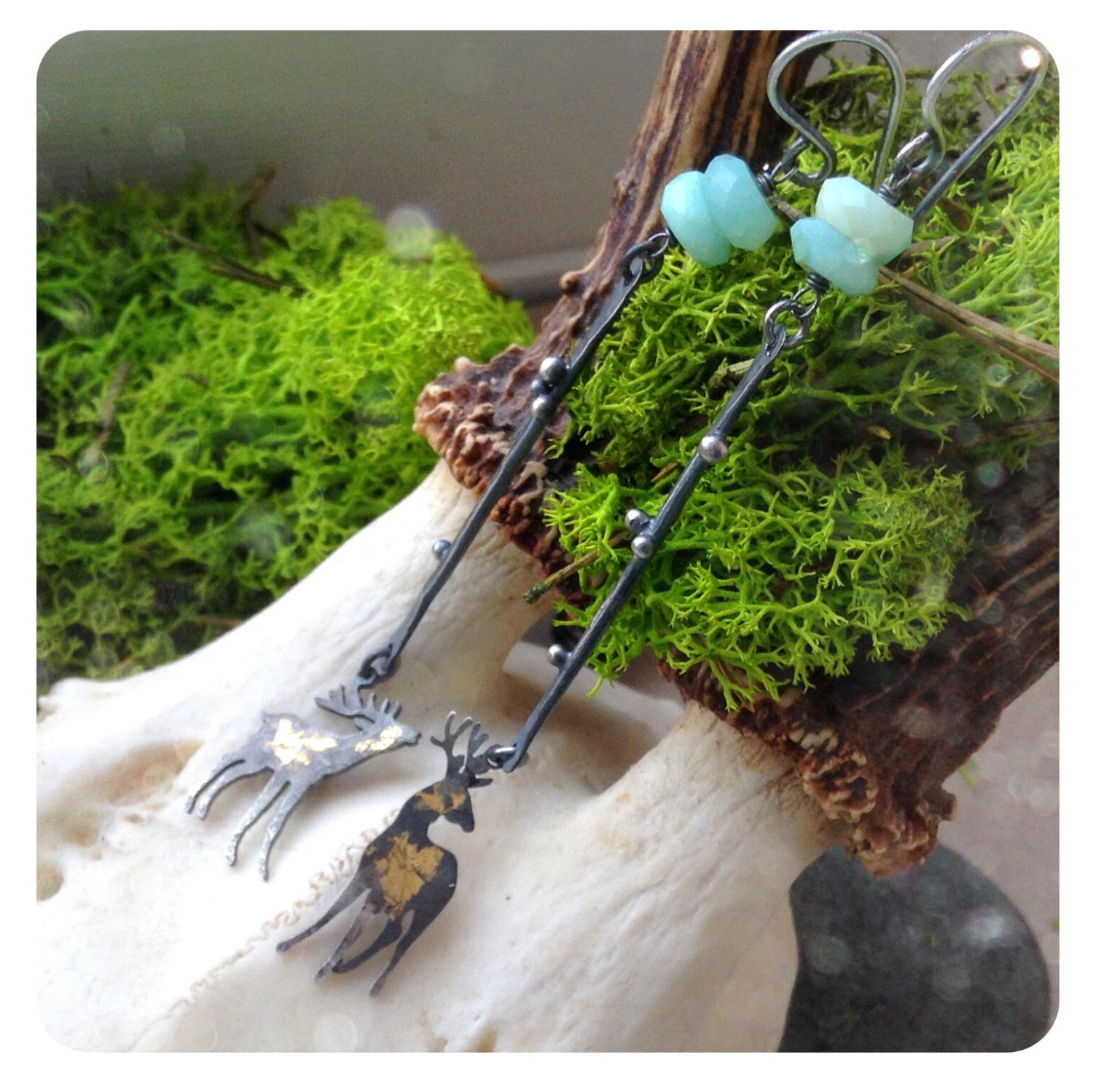 The Dawn Light Earrings - Keum Boo Earrings with Deer