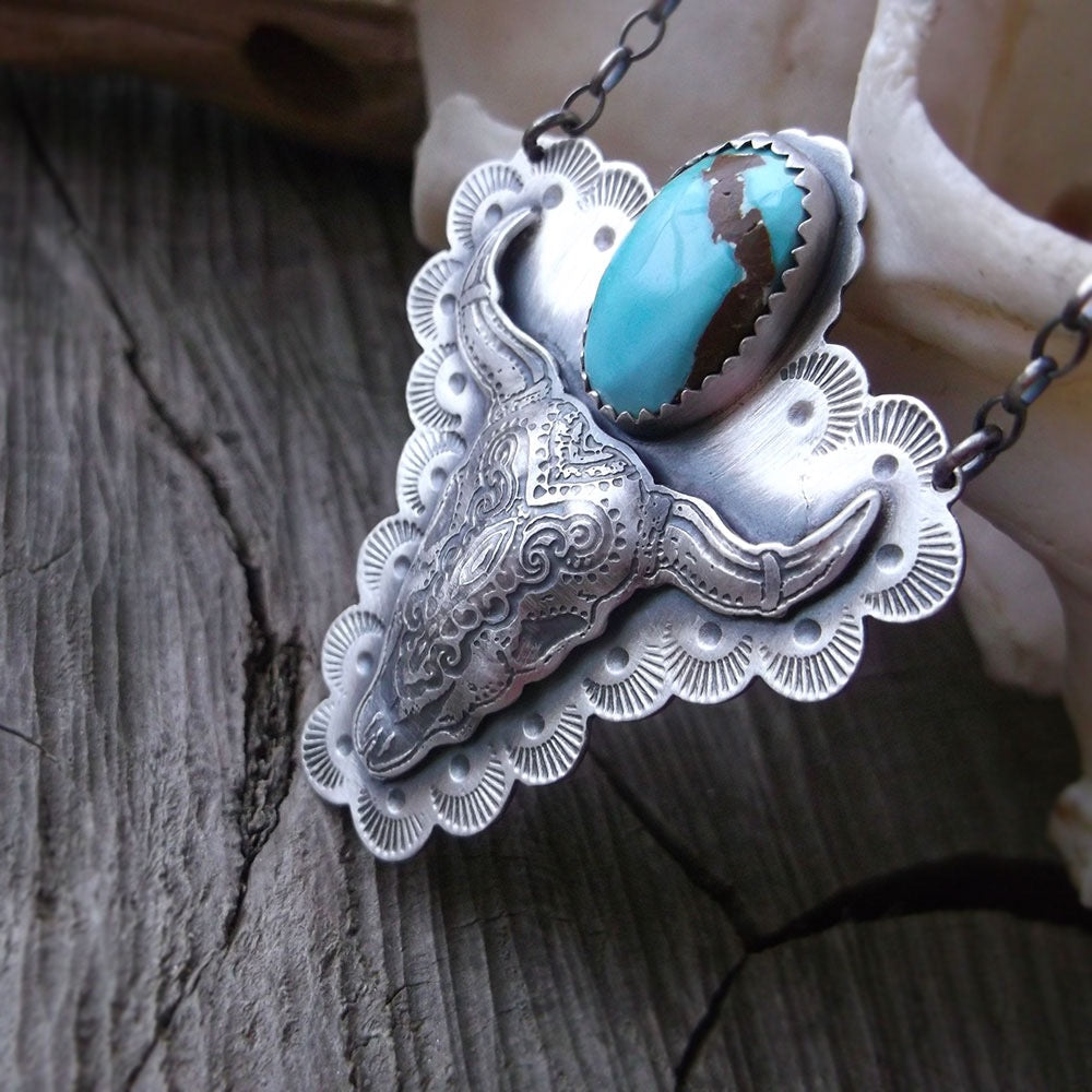 The Bull Skull Necklace with Turquoise