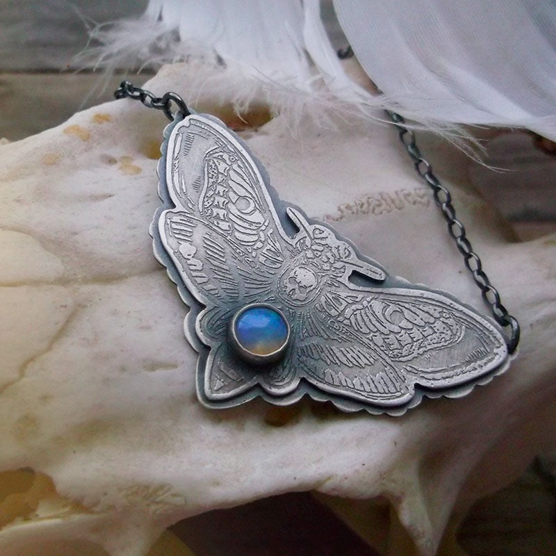 The Moth Necklace - Sterling Silver Opal Necklace