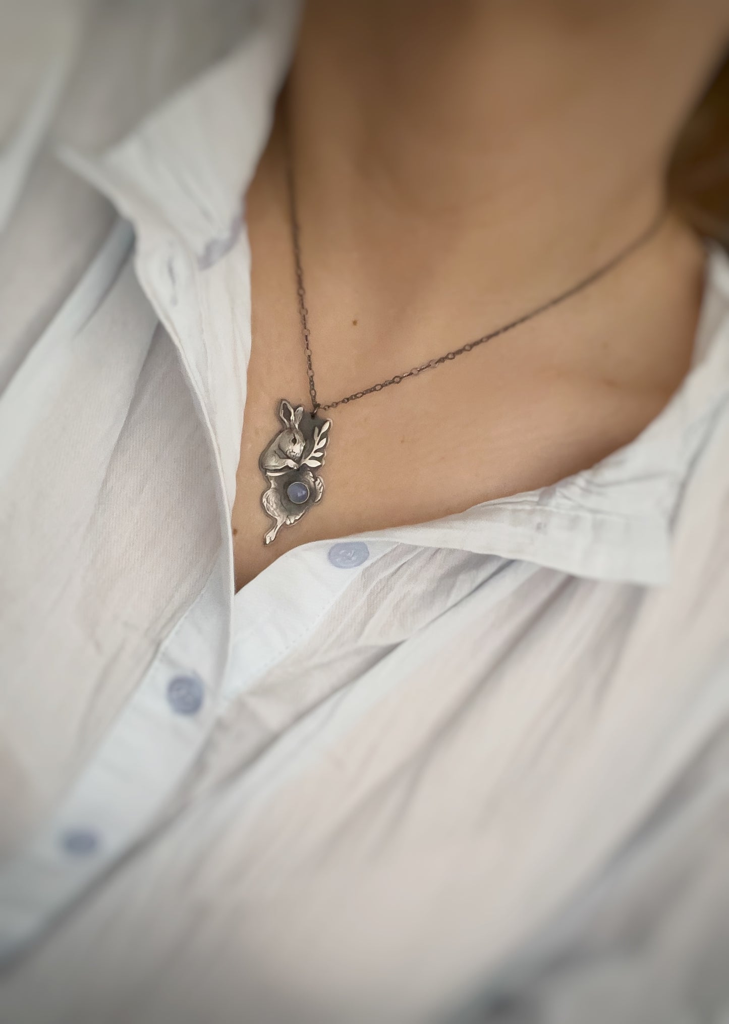 Spring Rabbit & Chalcedony Necklace