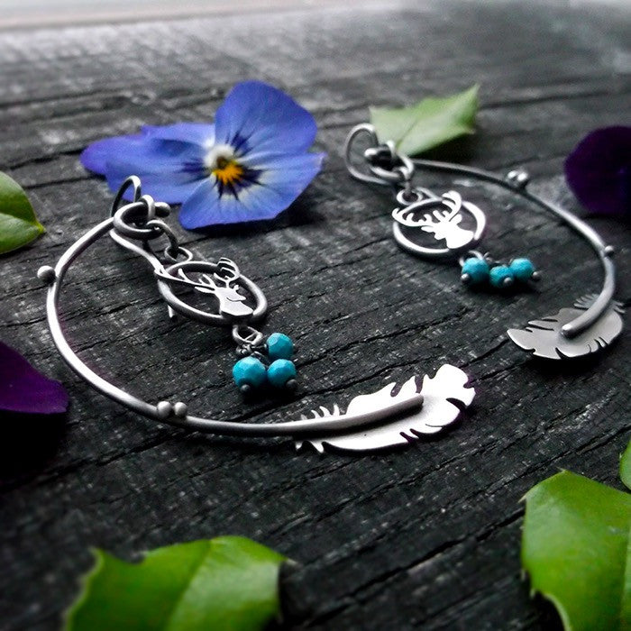 Deer Medicine Earrings - Silversmithed Turquoise Earrings