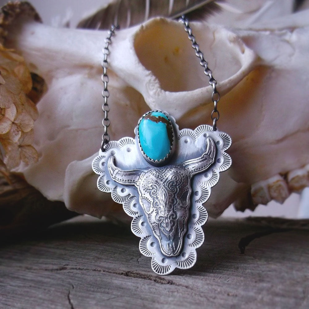 The Bull Skull Necklace with Turquoise