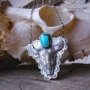 The Bull Skull Necklace with Turquoise