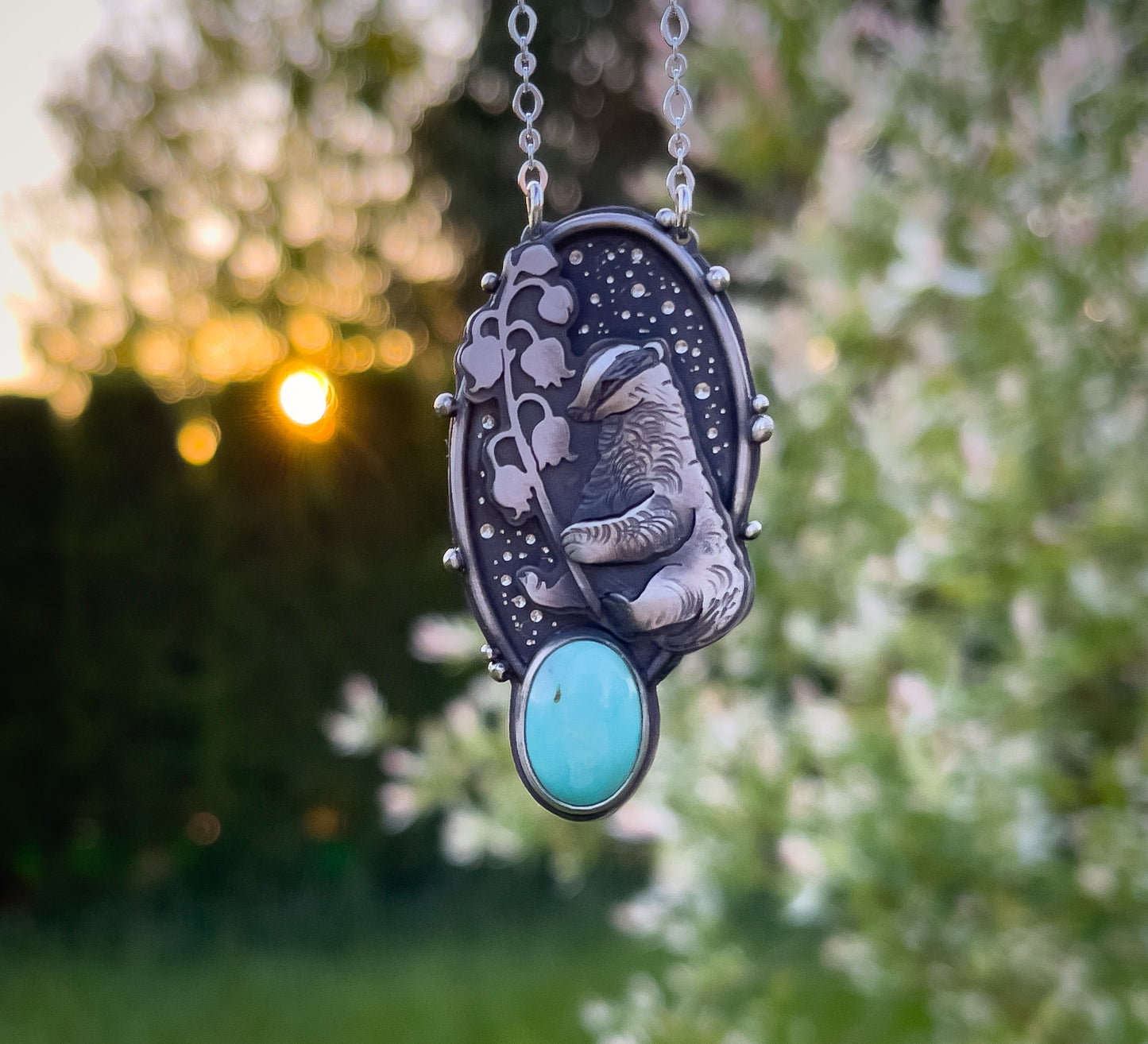 The Badger & Lily of The Valley Necklace