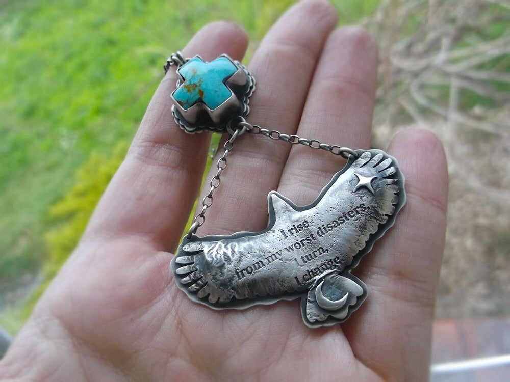 I Rise - Sterling Eagle Necklace with Turquoise