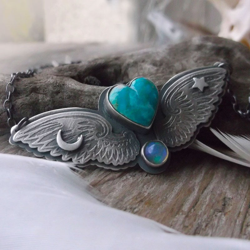 The Wings Necklace - Sterling Silver Turquoise & Opal Necklace