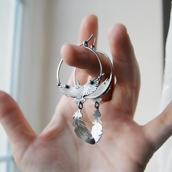 Sacred Wings Earrings- Feather and Ealgle Hoop Earrings