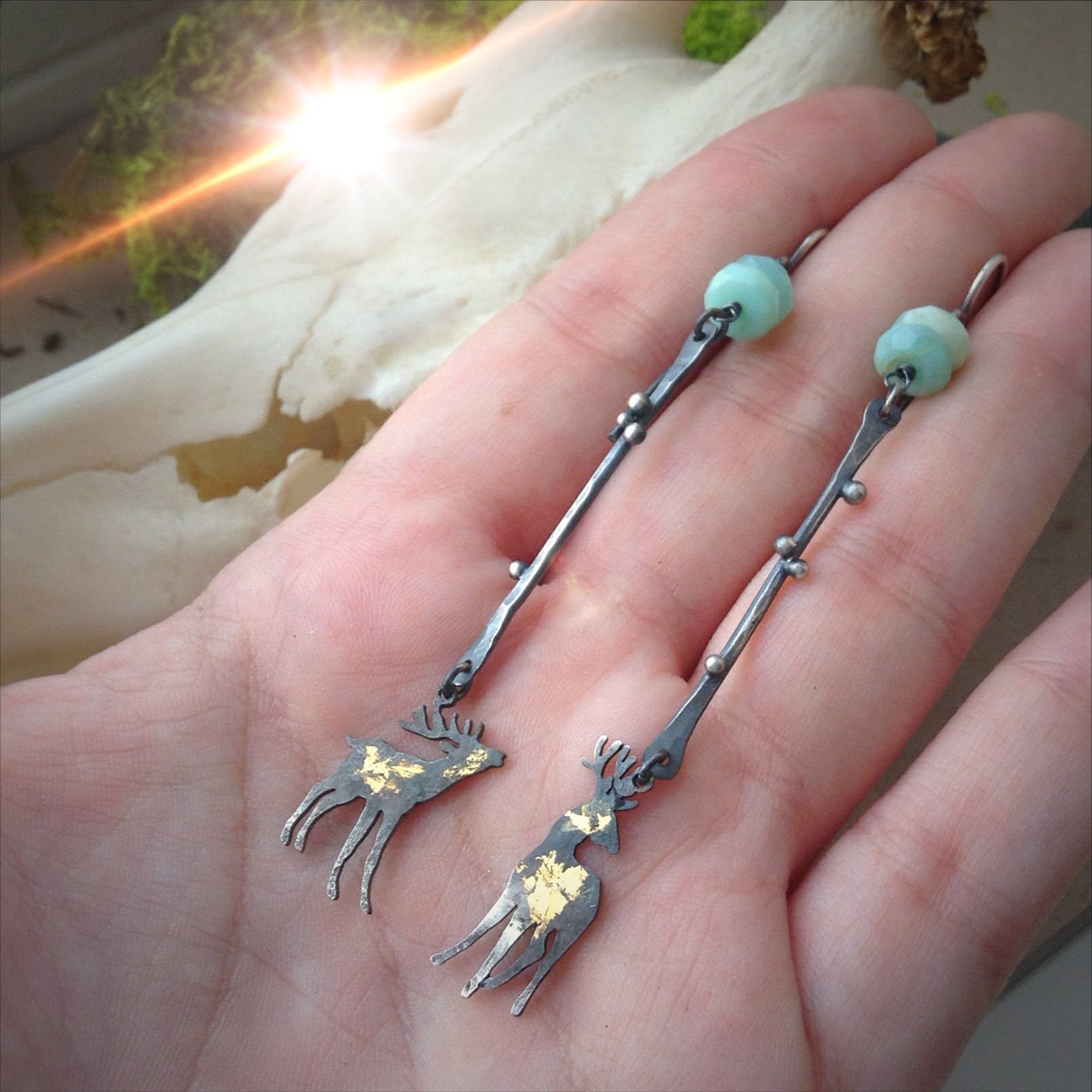 The Dawn Light Earrings - Keum Boo Earrings with Deer
