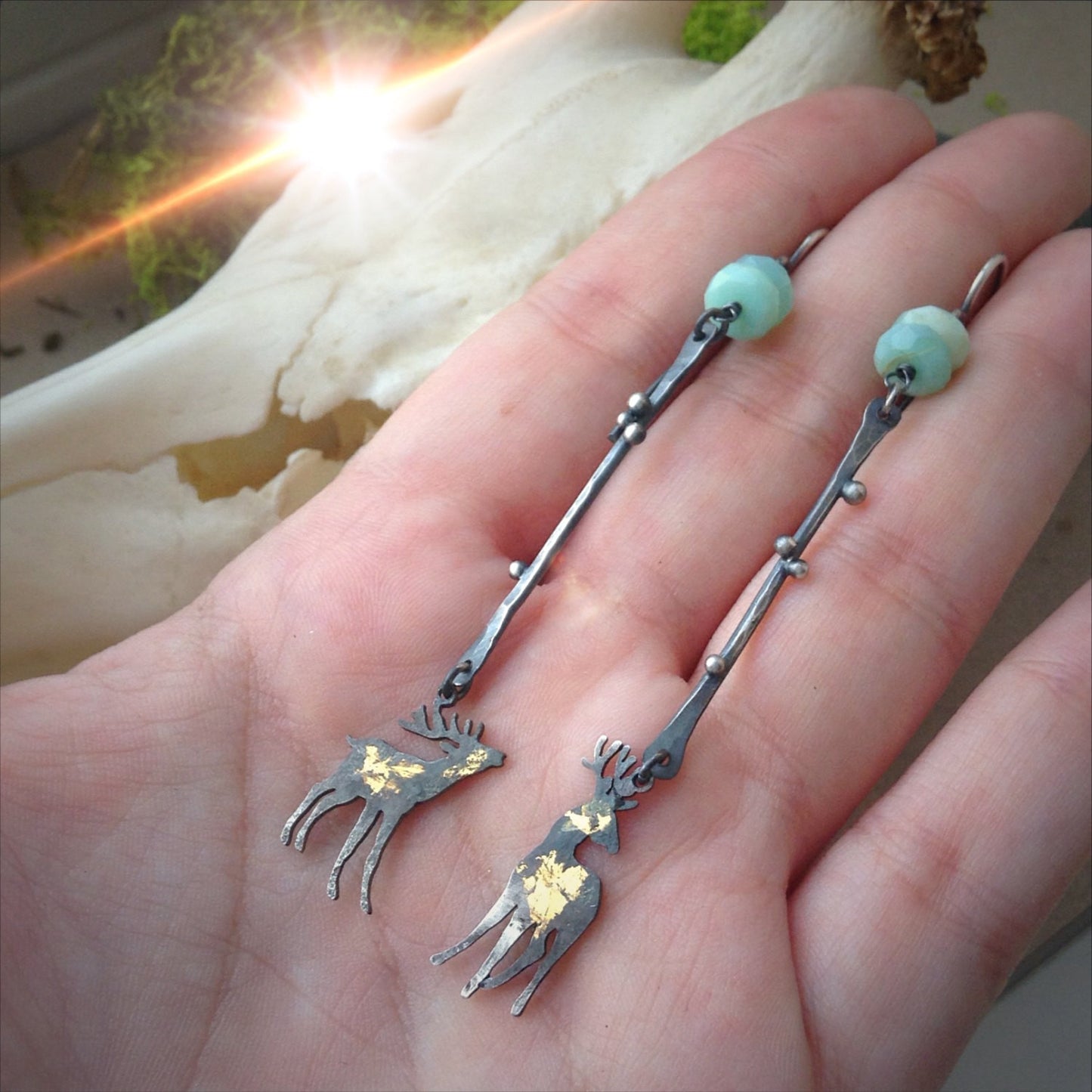 The Dawn Light Earrings - Keum Boo Earrings with Deer