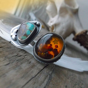 Sacred Wings Double Ring - Amber & Turquoise Ring