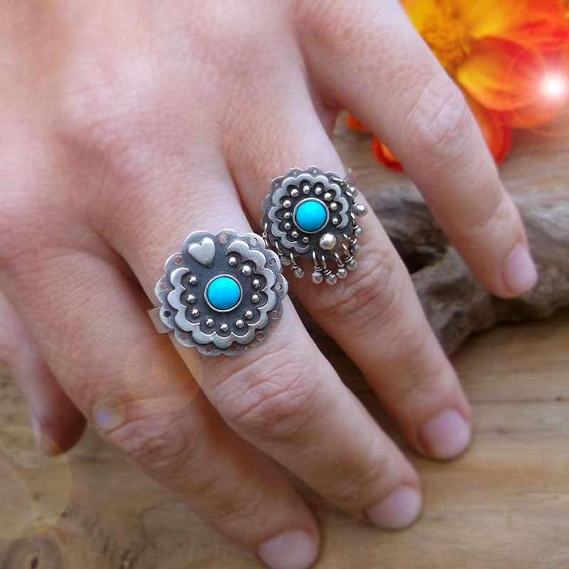 Mexico Flower Ring - Turquoise Ring
