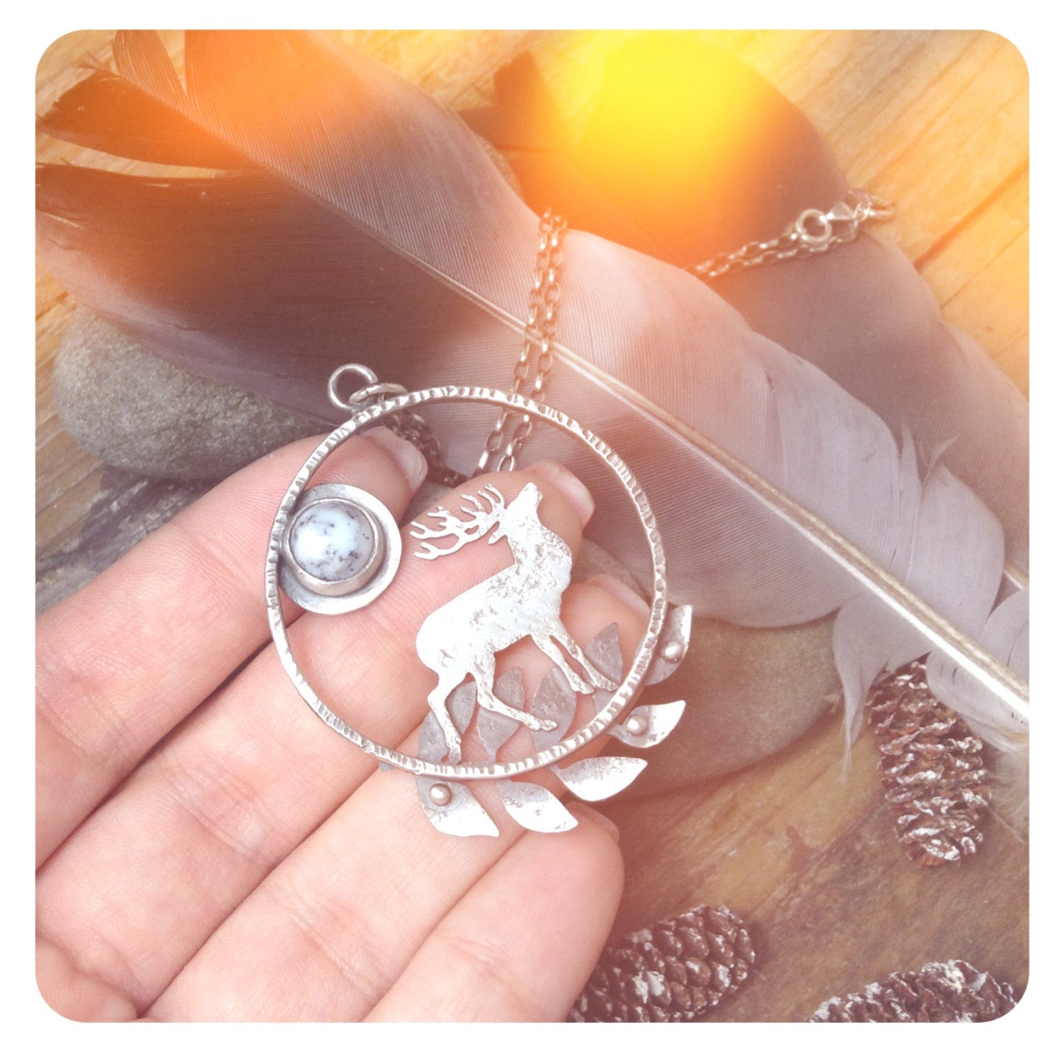 Tribe Song Necklace - Deer Necklace with Dendritic Opal