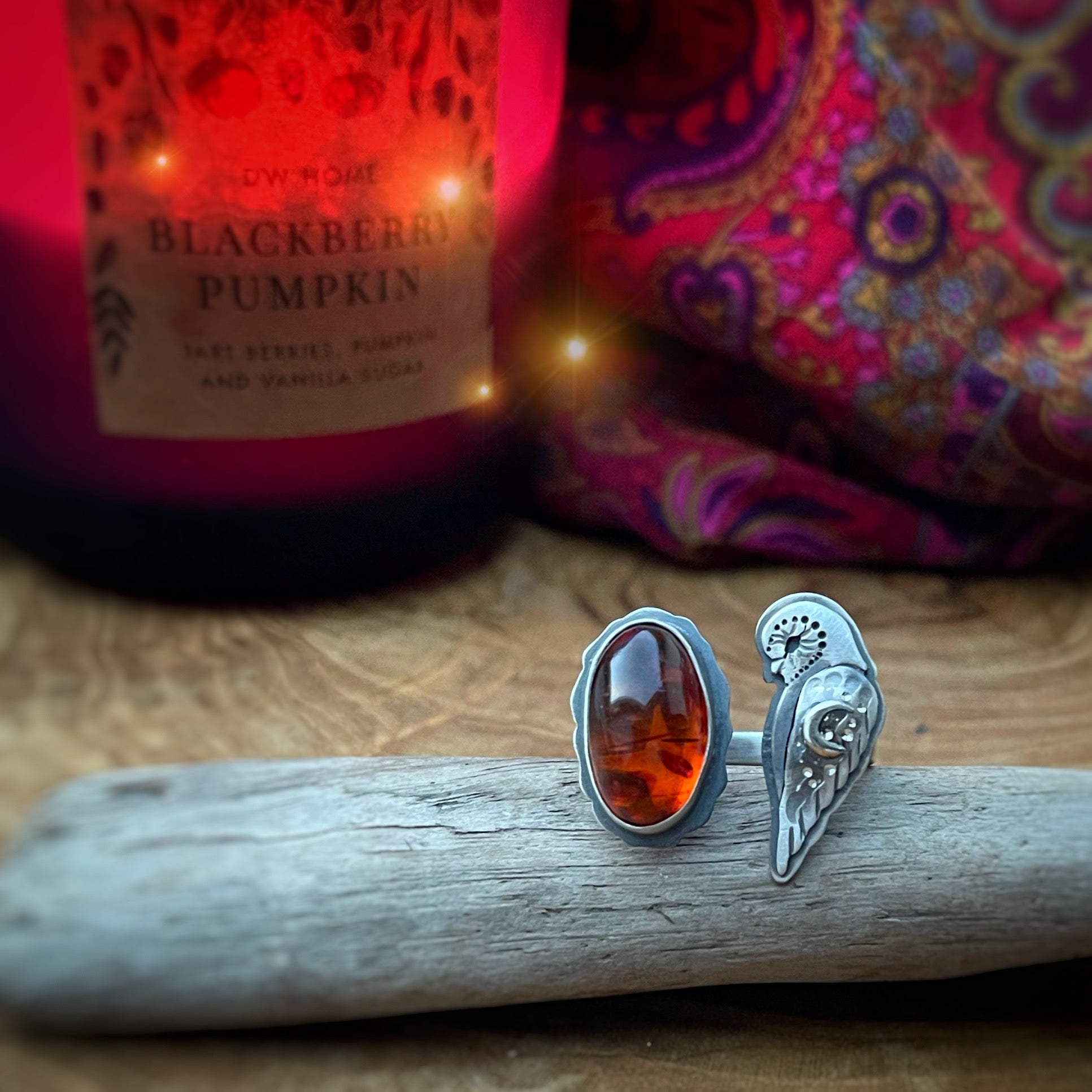 The Winter Barn Owl & Amber Ring 7US
