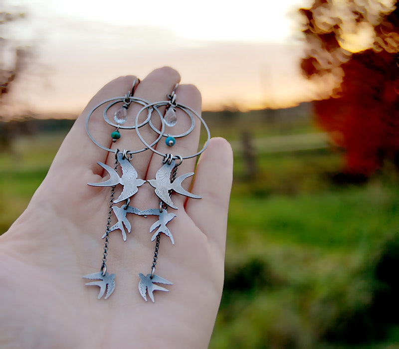 The Swallow Earrings - Birds Hoop Earrings