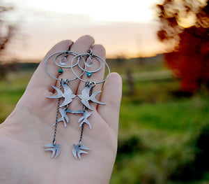 The Swallow Earrings - Birds Hoop Earrings