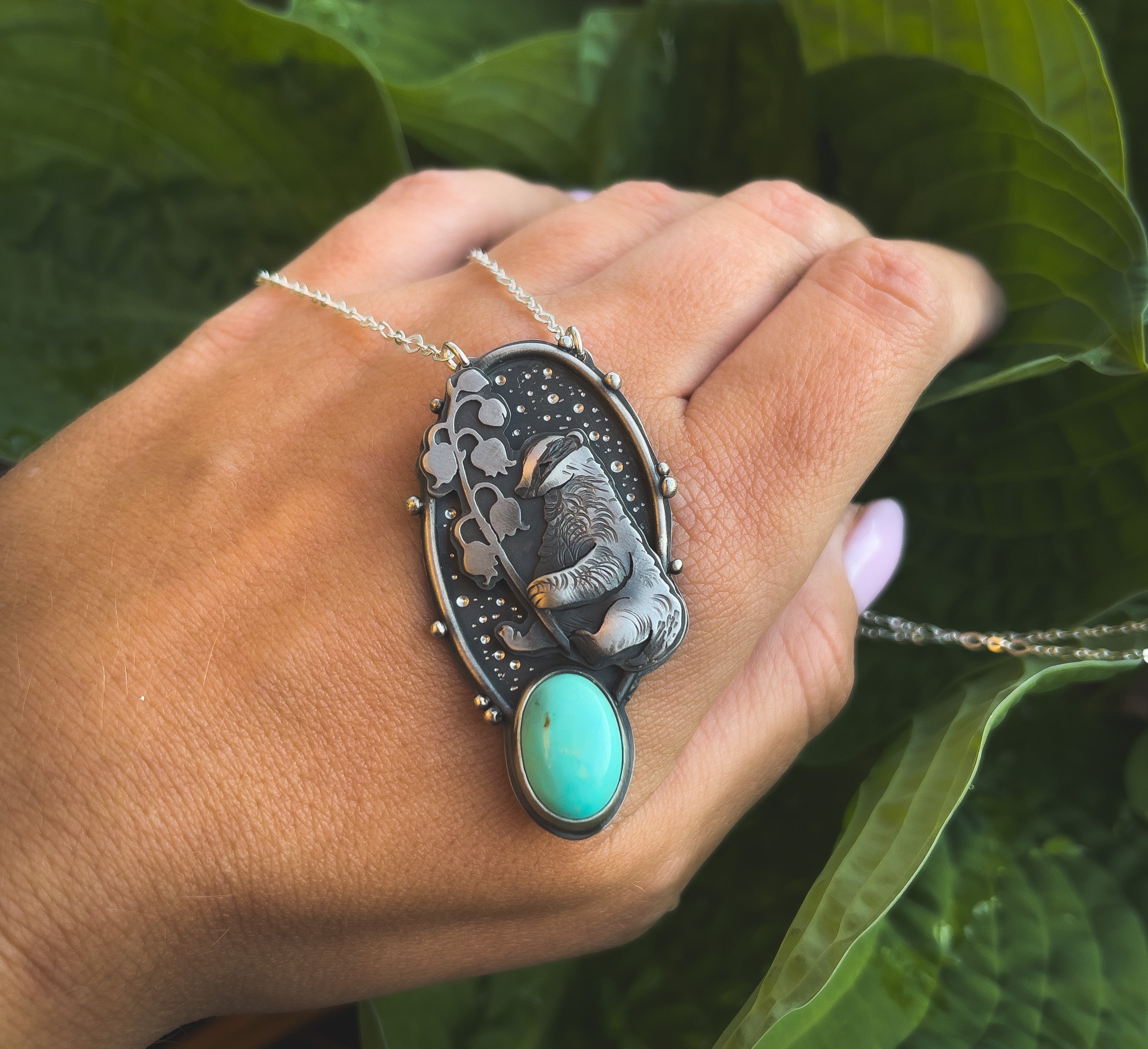 The Badger & Lily of The Valley Necklace