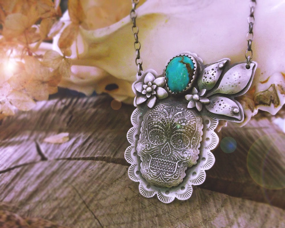 Sugar Skull Necklace - Nevada Turquoise