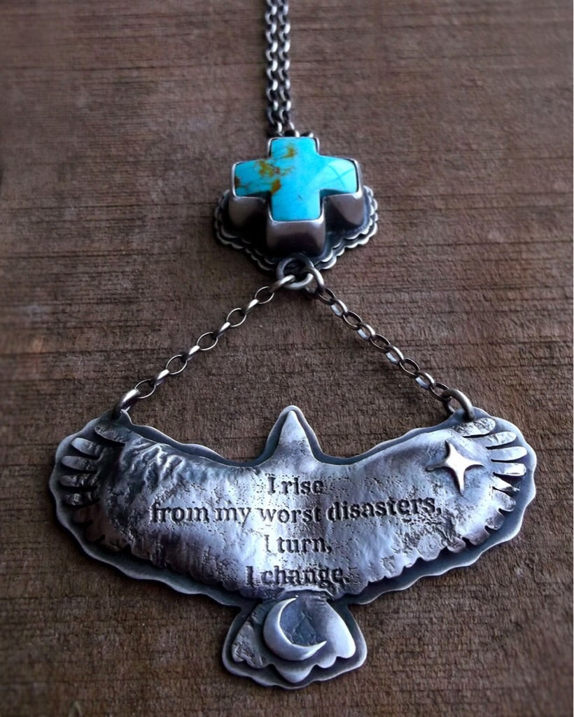 I Rise - Sterling Eagle Necklace with Turquoise