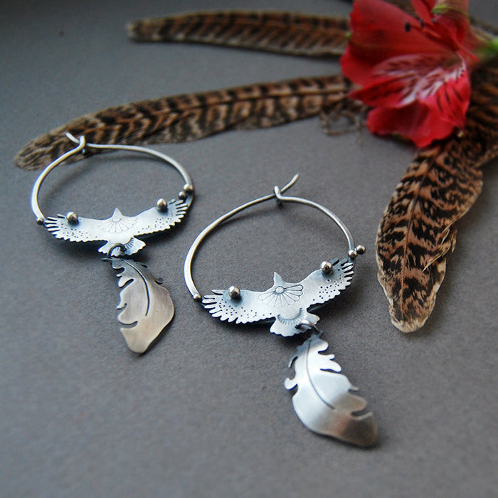 Sacred Wings Earrings- Feather and Ealgle Hoop Earrings