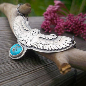 The Barn Owl Necklace - Totem Owl Sleeping Beauty Turquoise Necklace