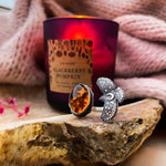Amber Hawk Medicine Ring 7.5 US