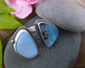 Tide Pool Ring - Australian Opal and Blue Perwinkle Agate with 18K gold Accent