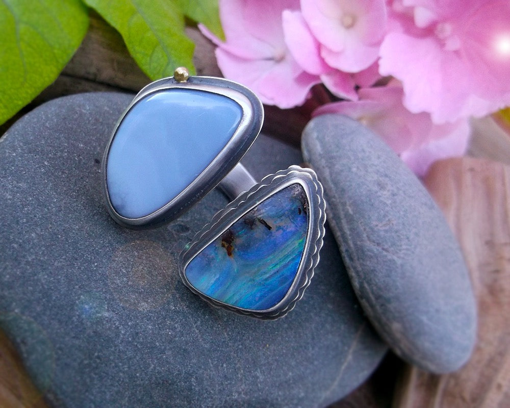 Tide Pool Ring - Australian Opal and Blue Perwinkle Agate with 18K gold Accent