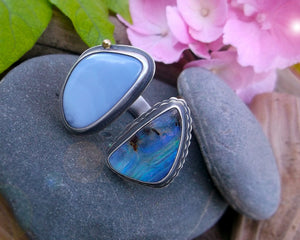 Tide Pool Ring - Australian Opal and Blue Perwinkle Agate with 18K gold Accent