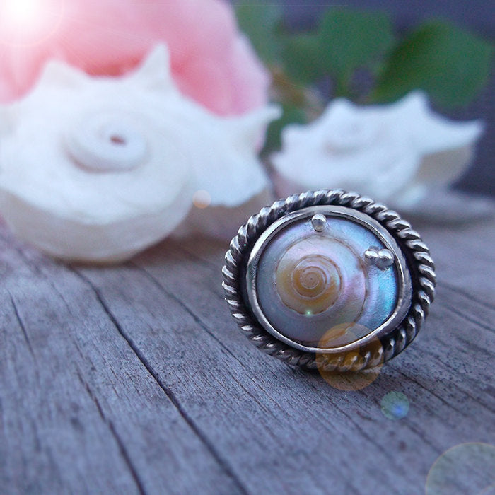 By The Sea Ring No.3 - Silversmithed Umbonium Shell Ring