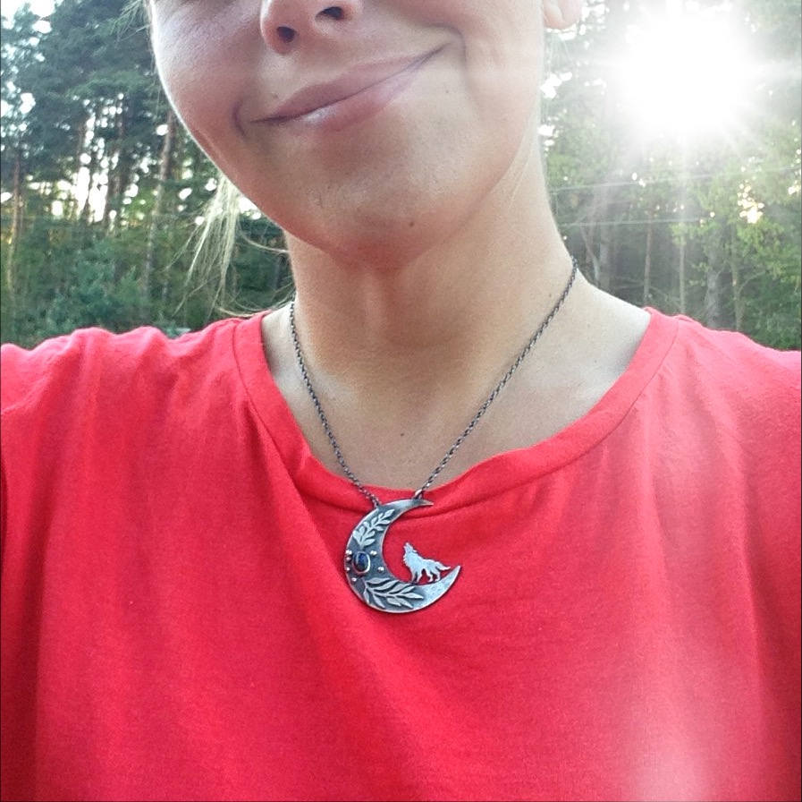 Moonchild Wolf Necklace-Totem Moon and Labradorite Necklace