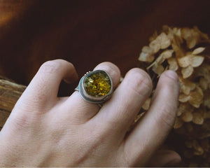 Amber Medicine Ring- Green Amber