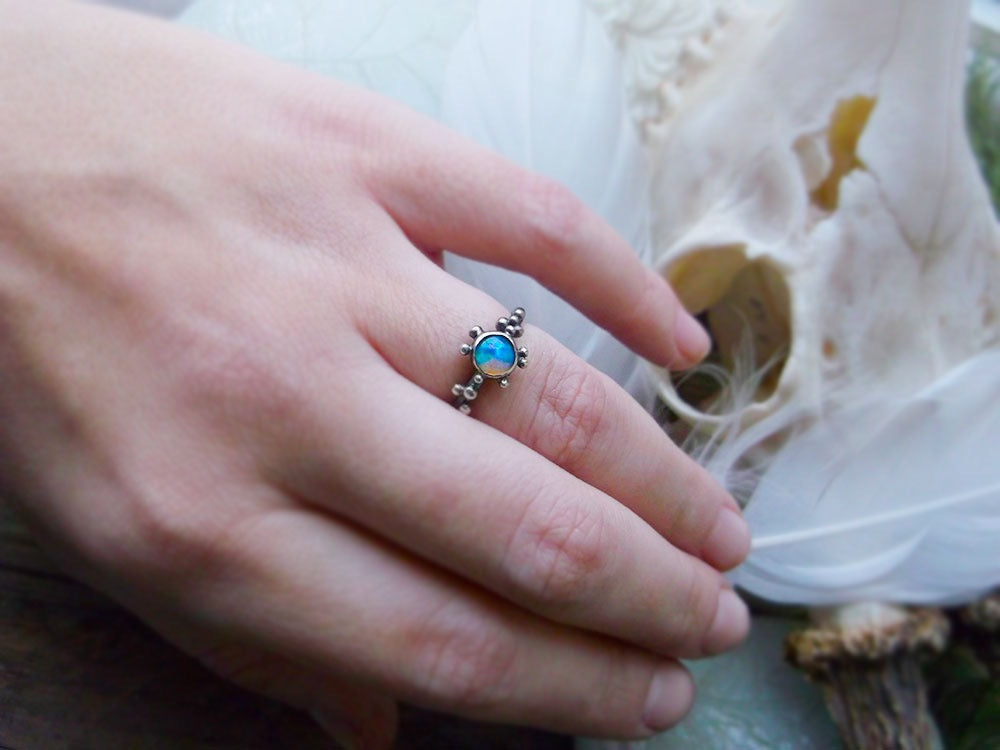 Winter Moon Ring - Sterling Opal Ring