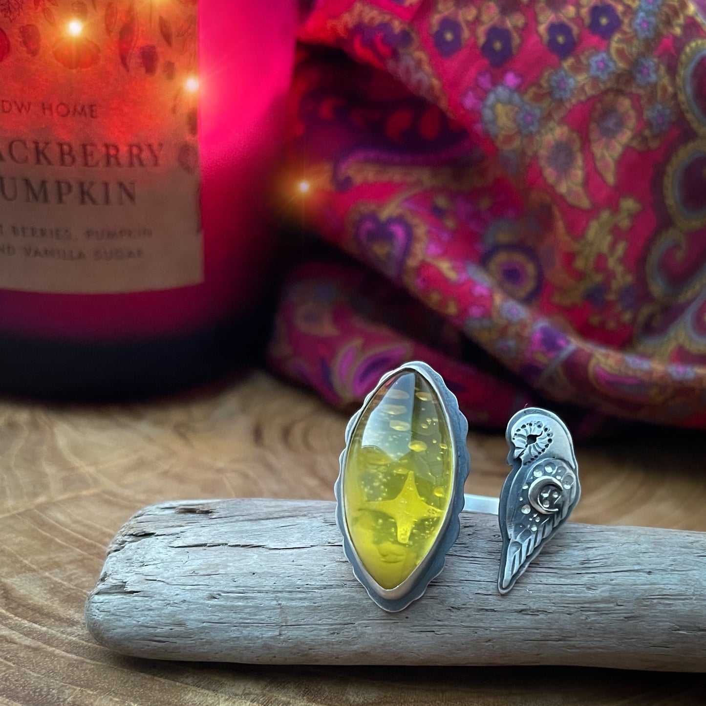 The Winter Barn Owl & Amber Ring 9US