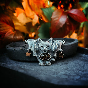 The Dracula Cat Necklace - Green Amber
