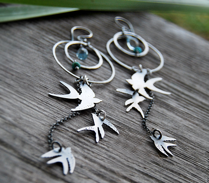 The Swallow Earrings - Birds Hoop Earrings