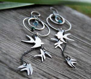 The Swallow Earrings - Birds Hoop Earrings