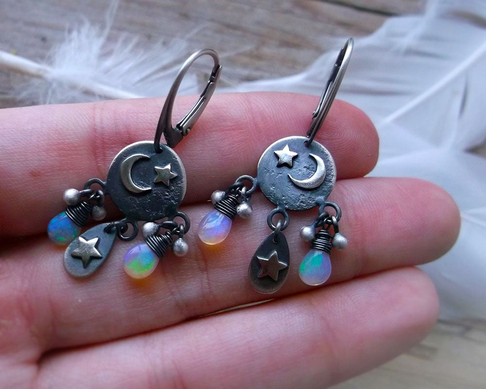 Moon Child Opal Earrings - Mini Chandelier Earrings