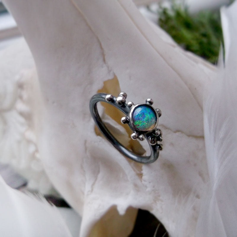 Winter Moon Ring - Sterling Opal Ring
