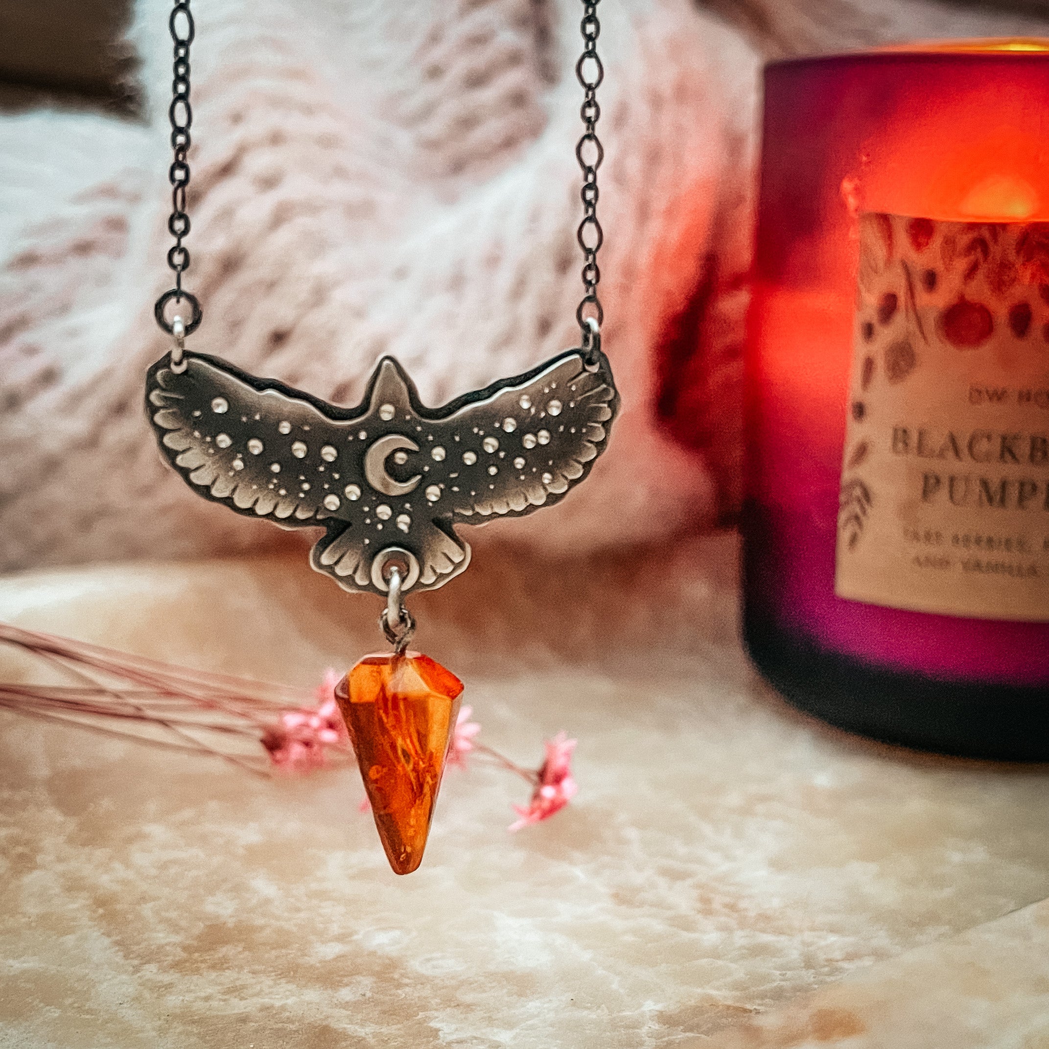 Medium Hawk & Amber Medicine Necklace No 1