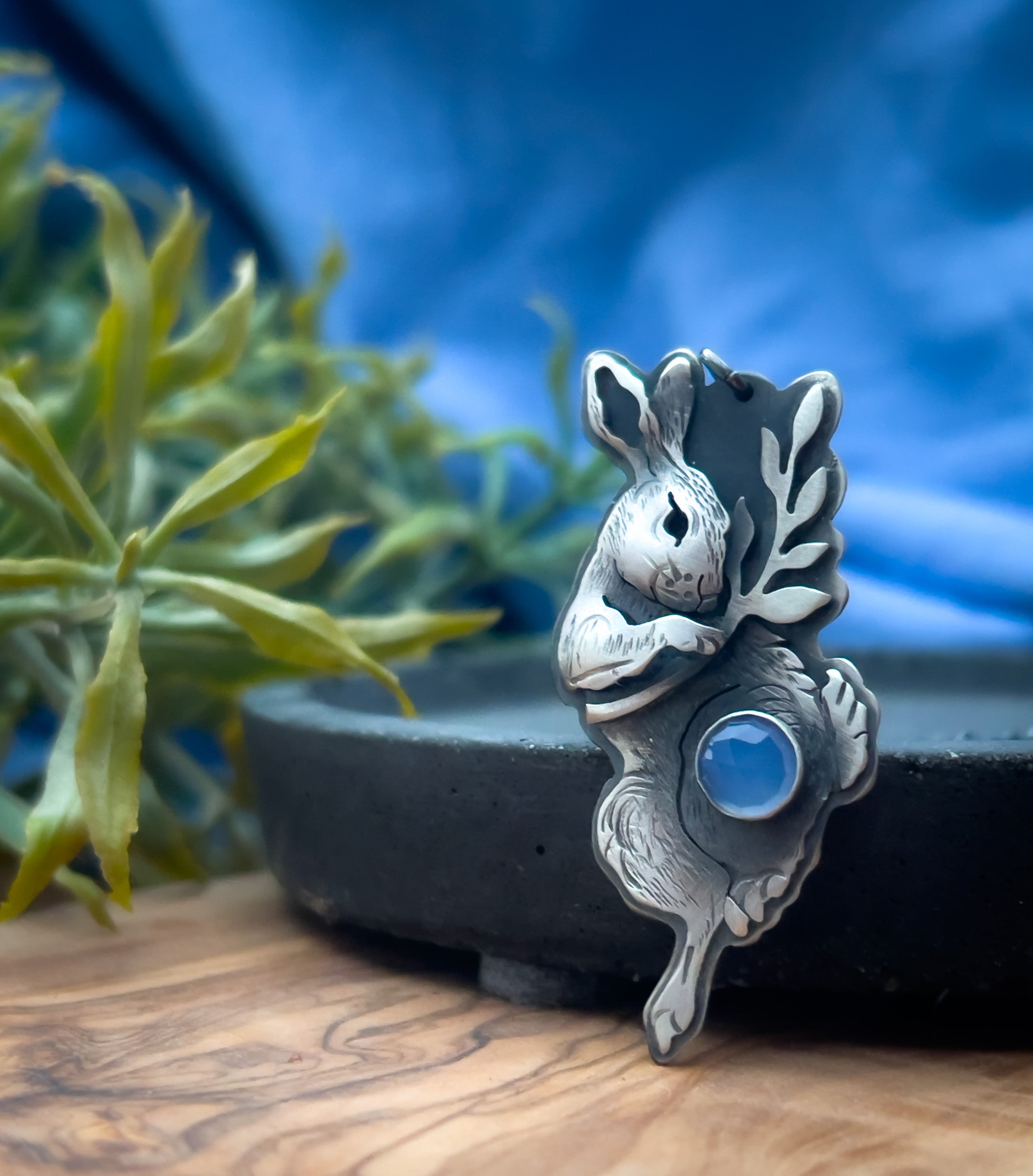Spring Rabbit & Chalcedony Necklace