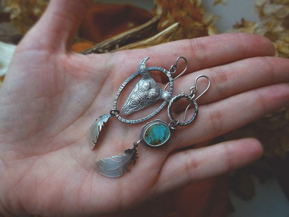 The Bull Skull Earrings with Turquoise