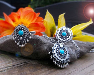 Mexico Flower Ring - Turquoise Ring